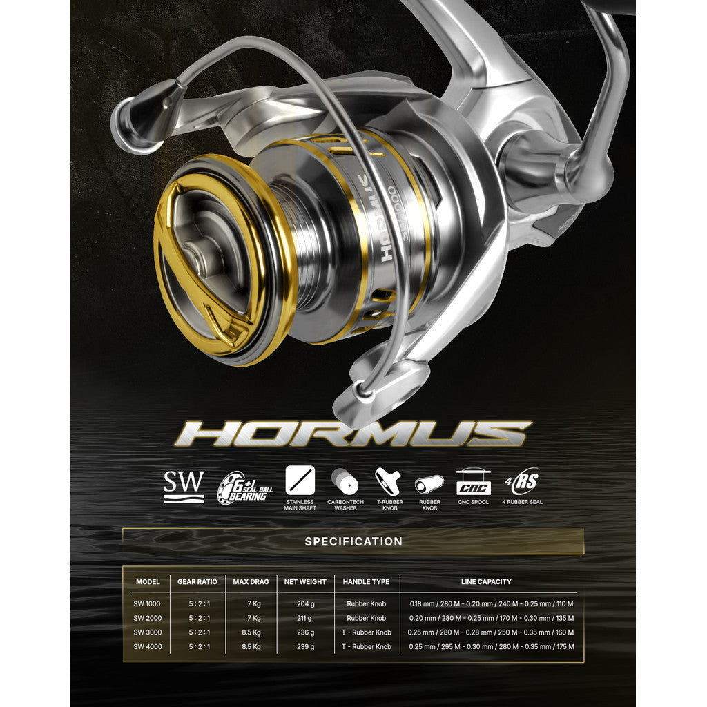 Reel KENZI HORMUS SW One Piece Power Handle Spinning 1000 2000 3000 4000