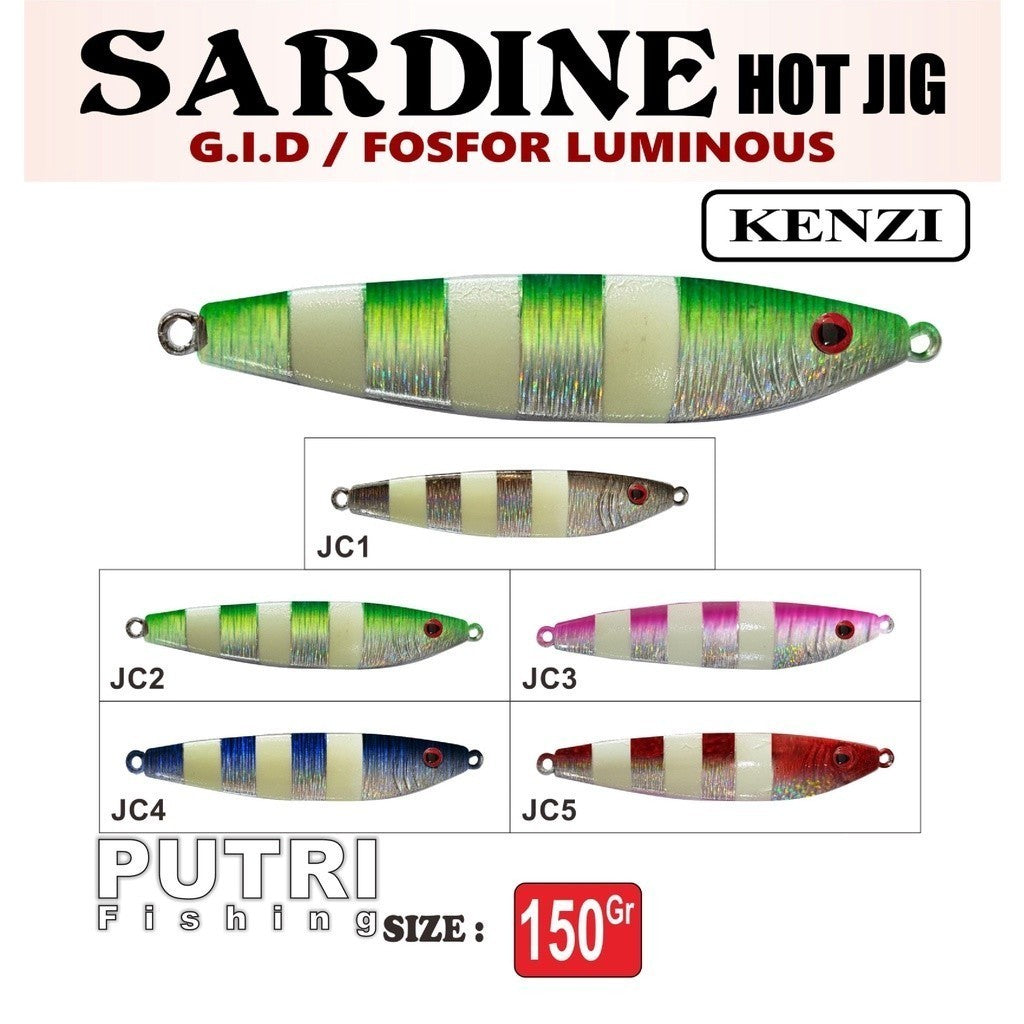 METAL JIG KENZI SARDINE 
20gr 40gr 60gr 80gr 100gr 150gr Umpan Pancing