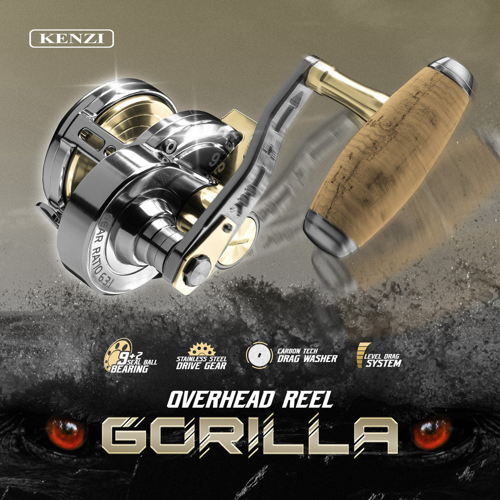 KENZI GORILLA OVERHEAD - High Speed Very Smooth Super Power Drag Stainless Steel Reel Pancing OH