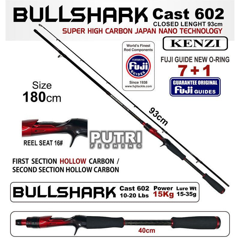 KENZI BULLSHARK 602 Hollow Carbon 6-14lbs 7-15lbs 8-17lbs 10-20lbs Baitcasting - Joran Stik Pancing