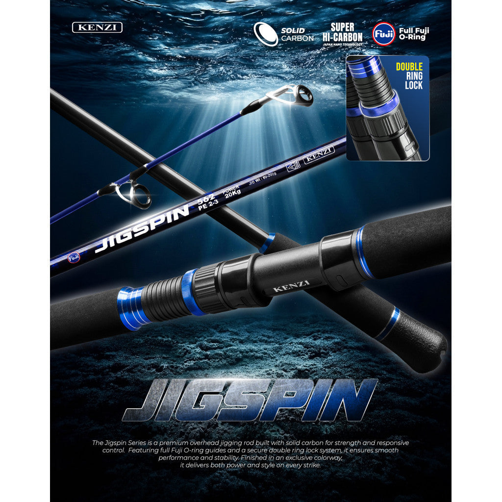 Joran KENZI JIGSPIN 562 Full Fuji Guides Power 35Kg Double Ring Lock Super High Carbon Nano Spinning Jigging Rod