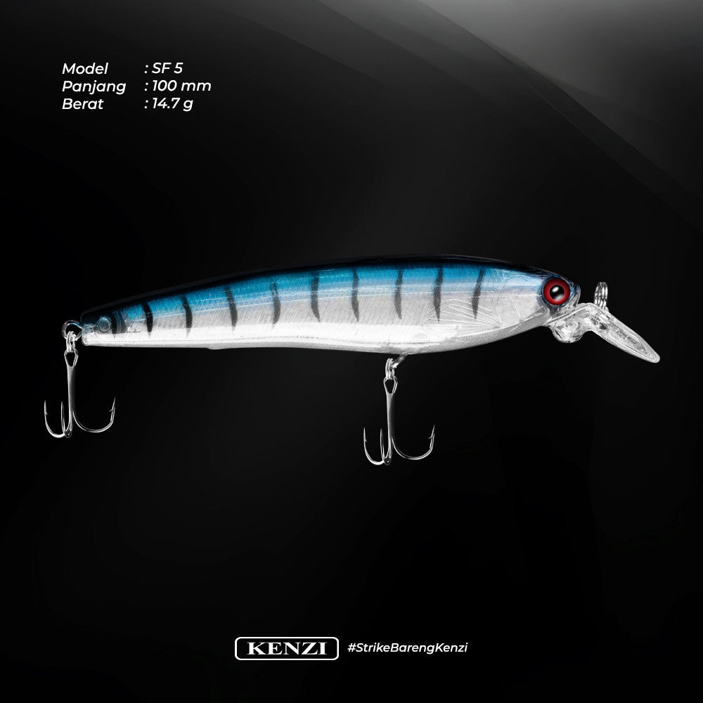 Umpan LURE KENZI SAFRON 100mm 14.7gr - FLOATING Lures Panjang with Treble Hook size 6 Umpan Pancing Gabus & Predator Ikan Air Tawar Laut
