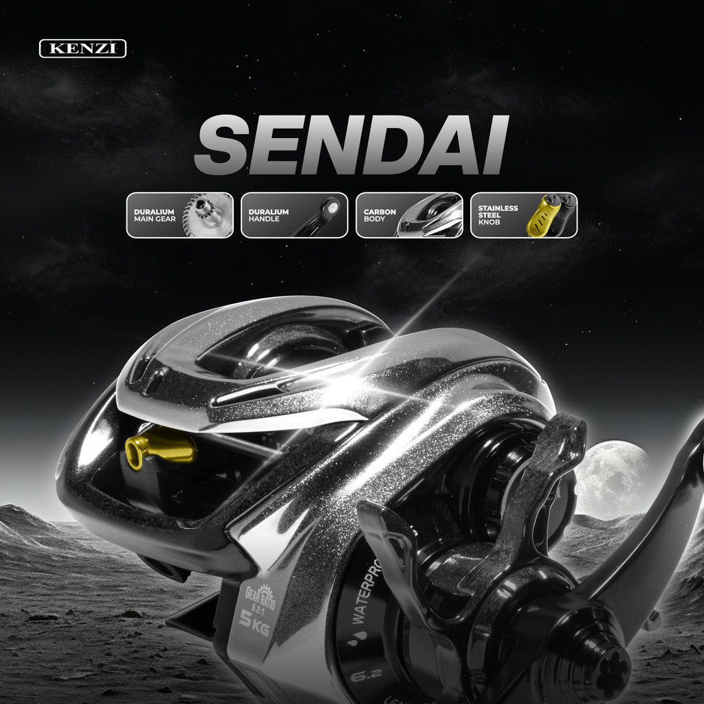 KENZI SENDAI BC - 80L Drag Kuat 7075 Duralium Gear 12+1 Ball Bearing Carbon Body Baitcasting Reel Pancing