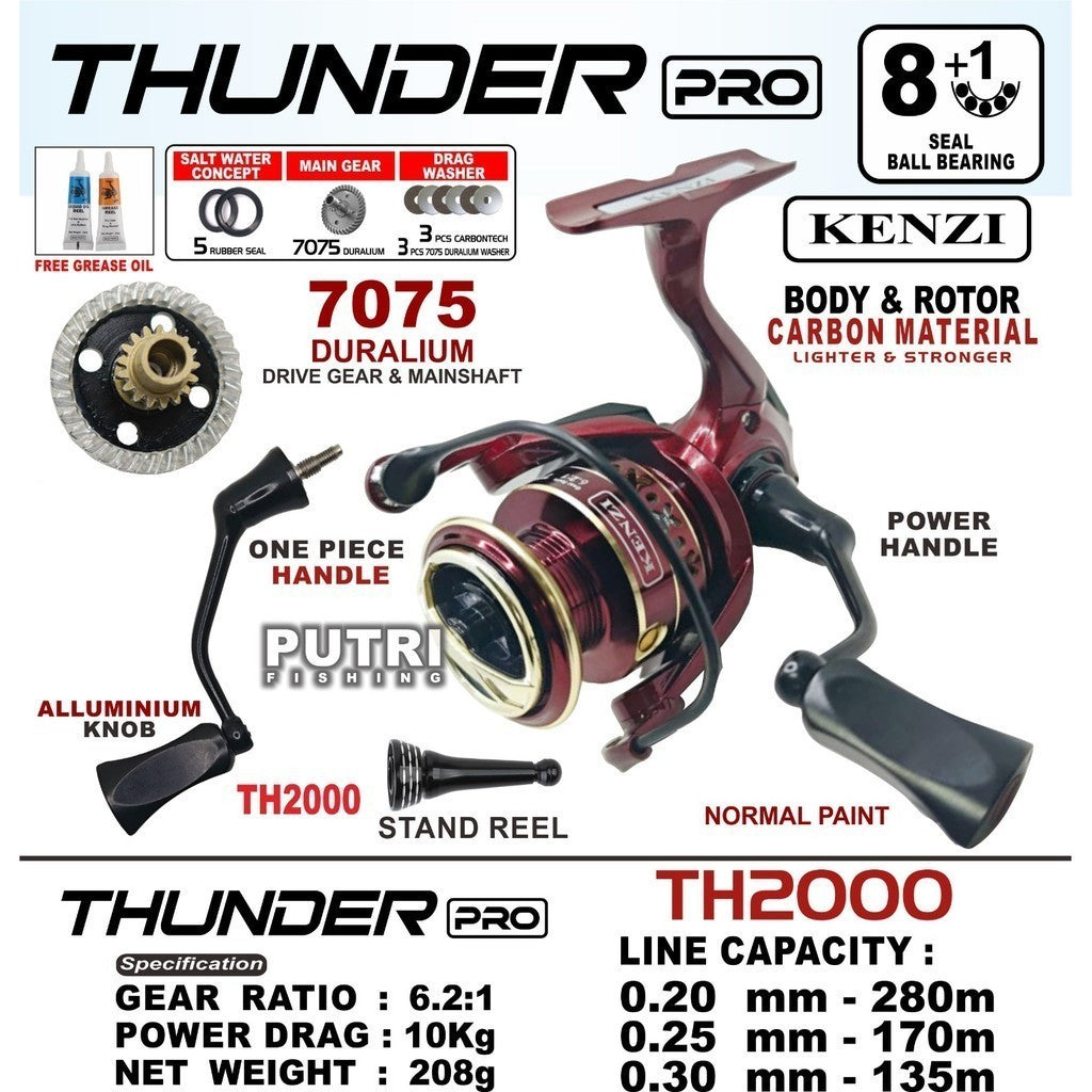 KENZI THUNDER PRO SW 2000 3000 4000 with Reel Stand Duralium Carbon Material One Piece Power Handle Reel Pancing
