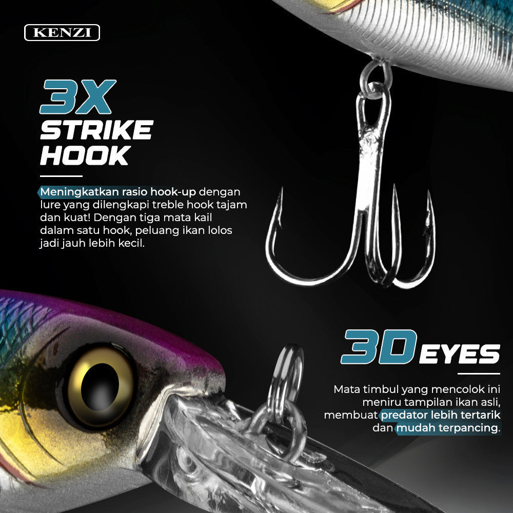 KENZI NORI  100mm 8.2gr - Umpan Pancing MINNOW FLOATING Lure Mancing Tiruan Ikan Air Laut & Tawar Hard Bait