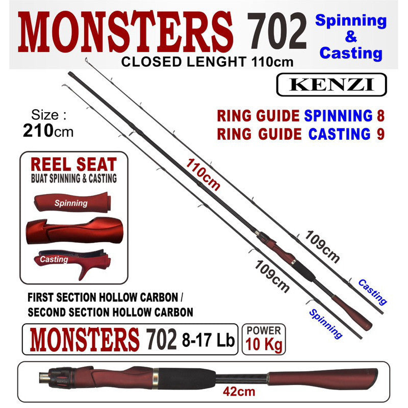 KENZI MONSTERS 602 702 SPINNING BAITCASTING OH 8-17lbs - Joran Stik Pancing