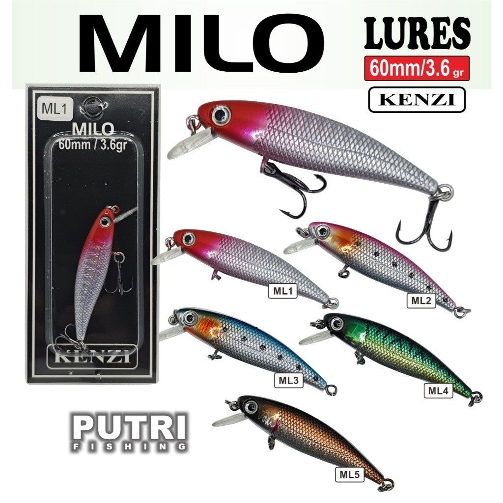 KENZI MILO  60mm 3.6gr - Umpan Pancing MINNOW FLOATING Lure Mancing Tiruan Ikan Air Laut & Tawar Hard Bait
