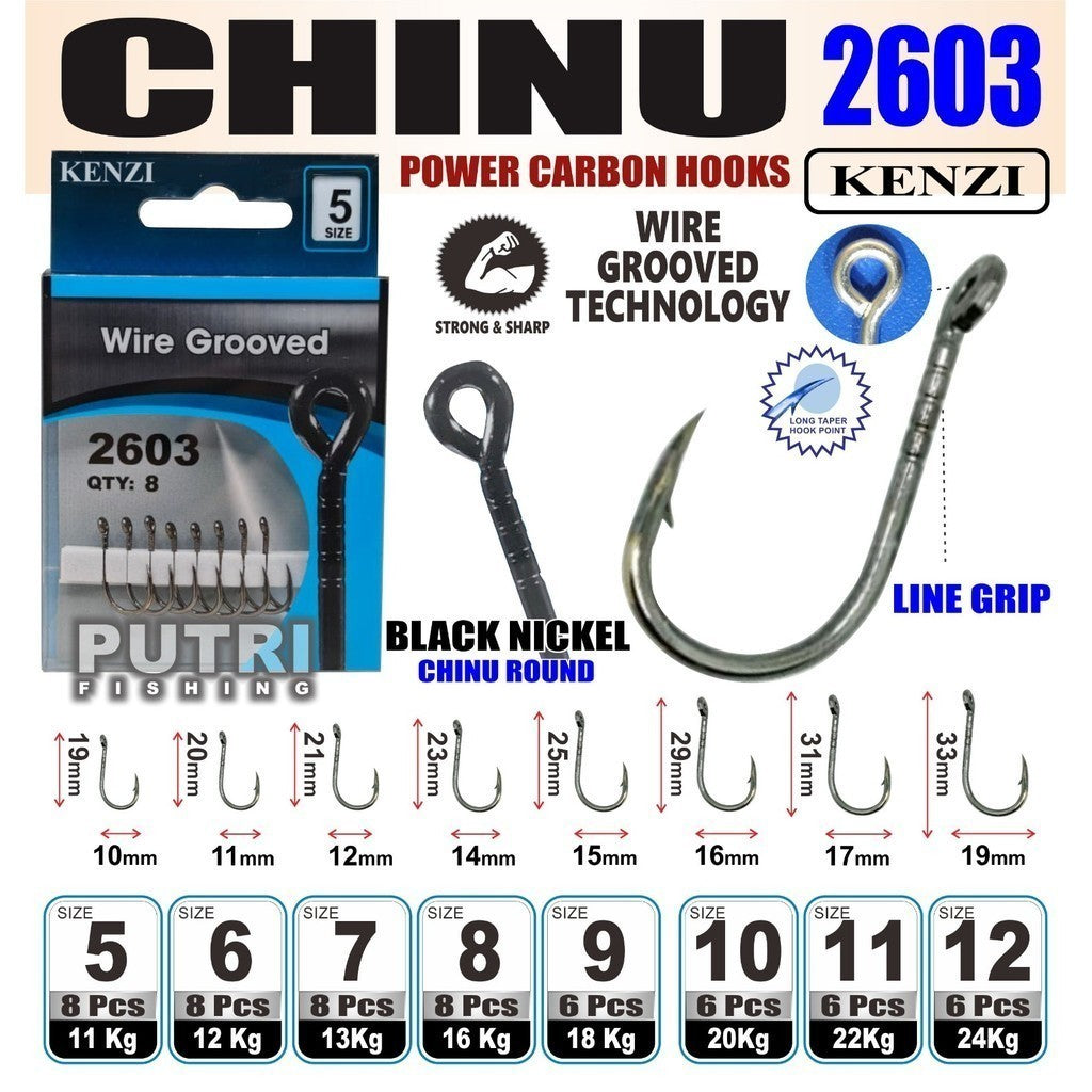 MATA KAIL KENZI CHINU RING 2603 Wire Grooved Technology Power Carbon Hook Tajam Berlubang Black Nickel Anti Slip