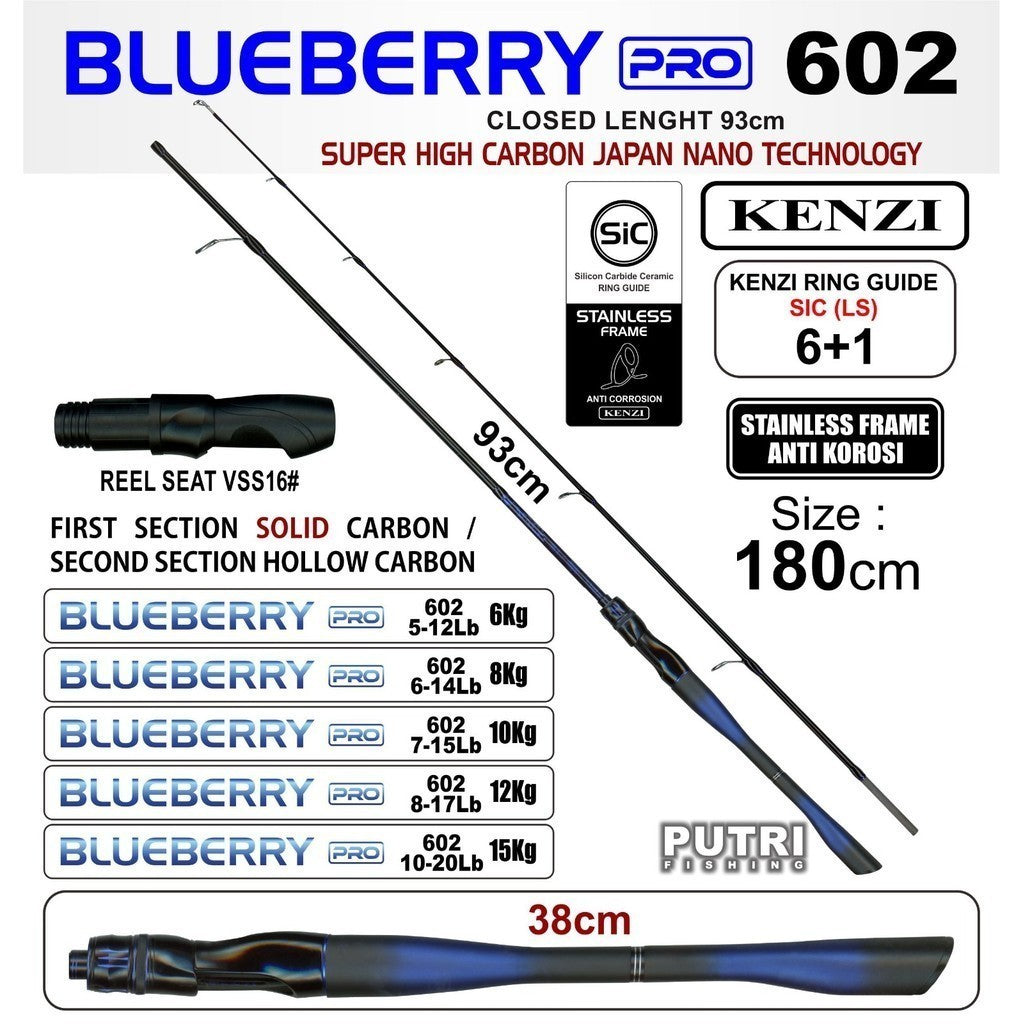 Joran KENZI BLUEBERRY PRO 602 Spinning 180cm Solid Tip Carbon Ring SiC
