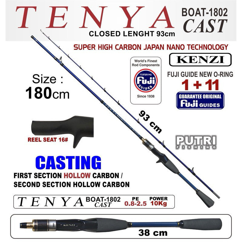 JORAN KENZI TENYA BOAT-1802 BAITCASTING Hollow Carbon PE 0.8-2.5 10kg - Joran Stik Pancing