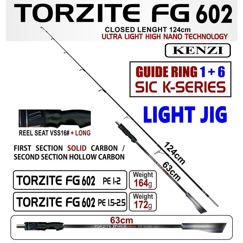 KENZI TORZITE FG Light Jigging Solid Carbon 602 PE1-2 PE1.5-2.5 Spinning - Joran Stik Pancing