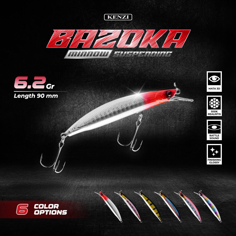 KENZI BAZOKA 90mm 6.2gr - Umpan Pancing Lure Mancing Tiruan Ikan Air Laut & Tawar Hard Bait