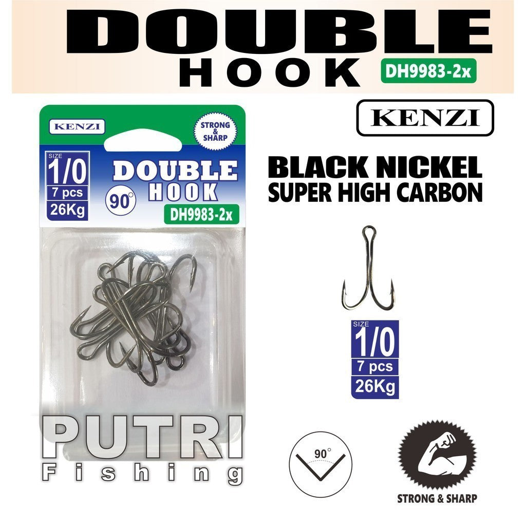 MATA KAIL KENZI DOUBLE HOOK 90" BLACK NICKEL DH9983-2x Pancing Ganda