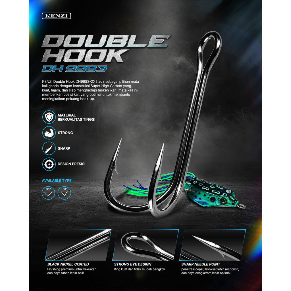 MATA KAIL KENZI DOUBLE HOOK 90" BLACK NICKEL DH9983-2x Pancing Ganda