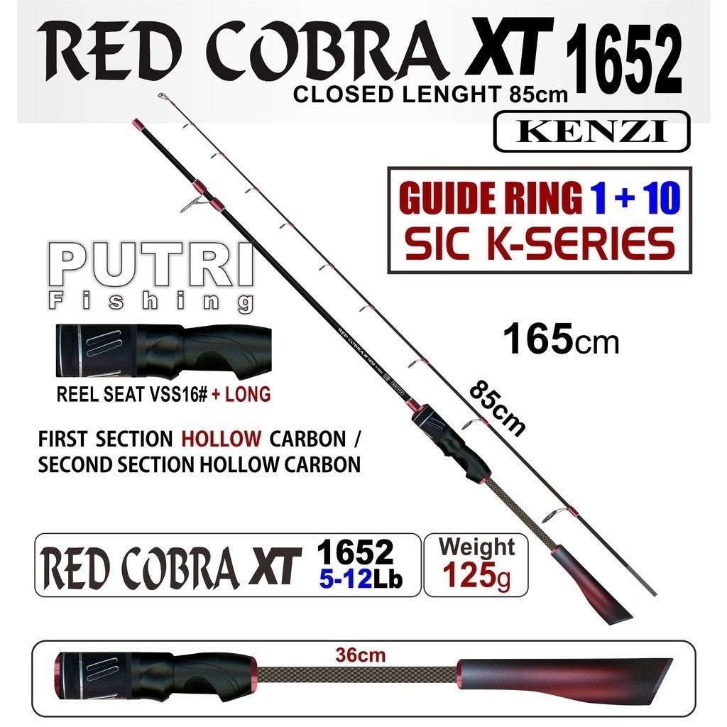 KENZI RED COBRA XT 1652 Hollow Carbon Spinning Casting 4-10lbs 5-12lbs - Joran Stik Pancing