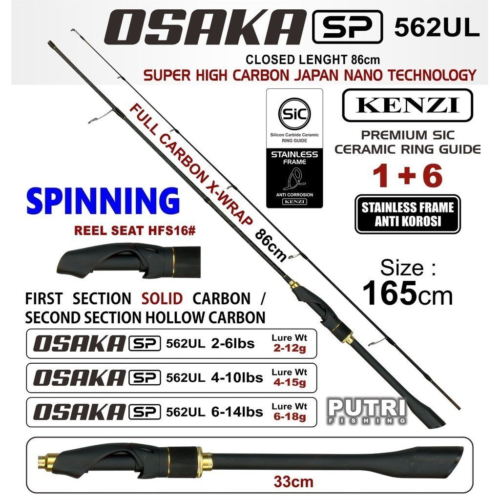 JORAN KENZI OSAKA 562 UL | SiC Guide Anti Korosi | Full Carbon X-Wrap | Solid Carbon Tip 2-6lbs 4-10lbs 6-14lbs Pancing Spinning