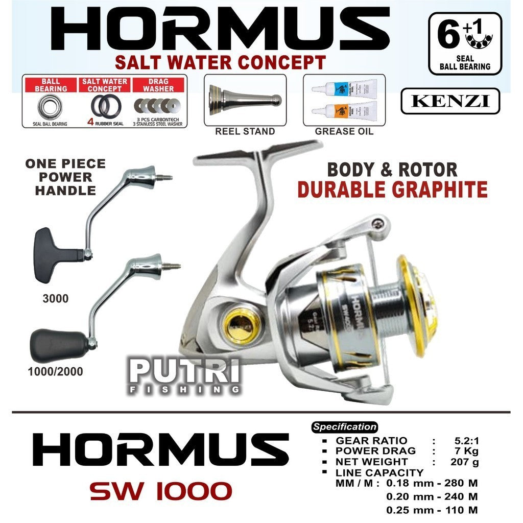 Reel KENZI HORMUS SW One Piece Power Handle Spinning 1000 2000 3000 4000