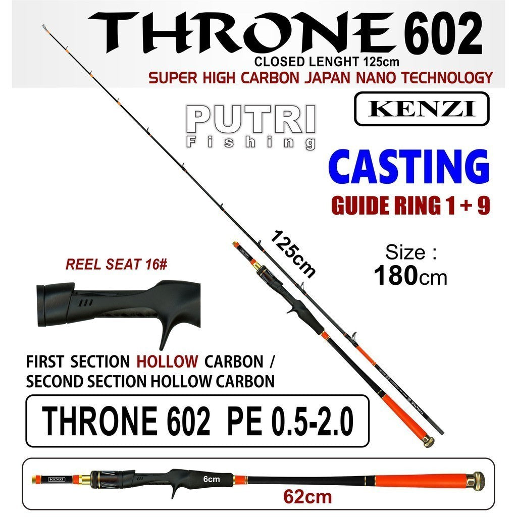 KENZI THRONE 602 Baitcasting Jigging Hollow Carbon BC PE0.5-2.0 PE0.8-2.5 - Joran Stik Pancing