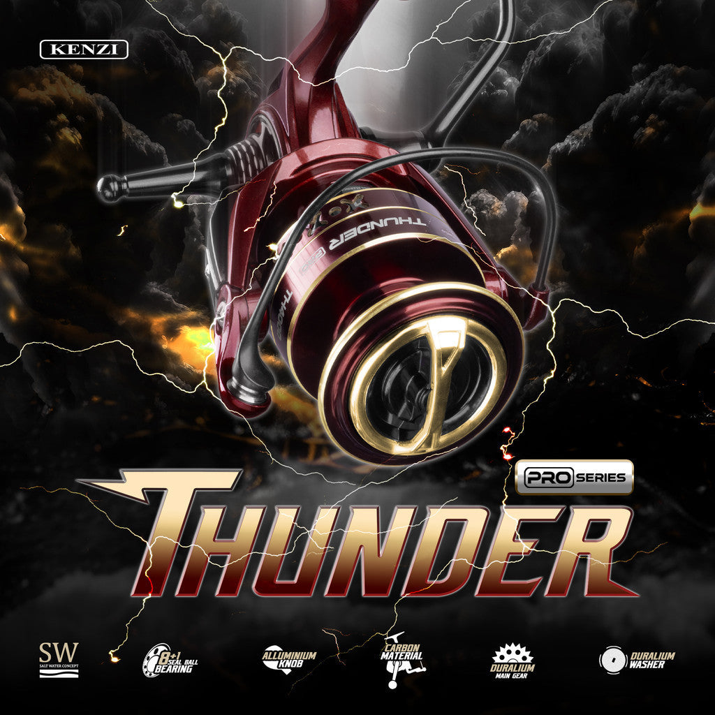 KENZI THUNDER PRO SW 2000 3000 4000 with Reel Stand Duralium Carbon Material One Piece Power Handle Reel Pancing