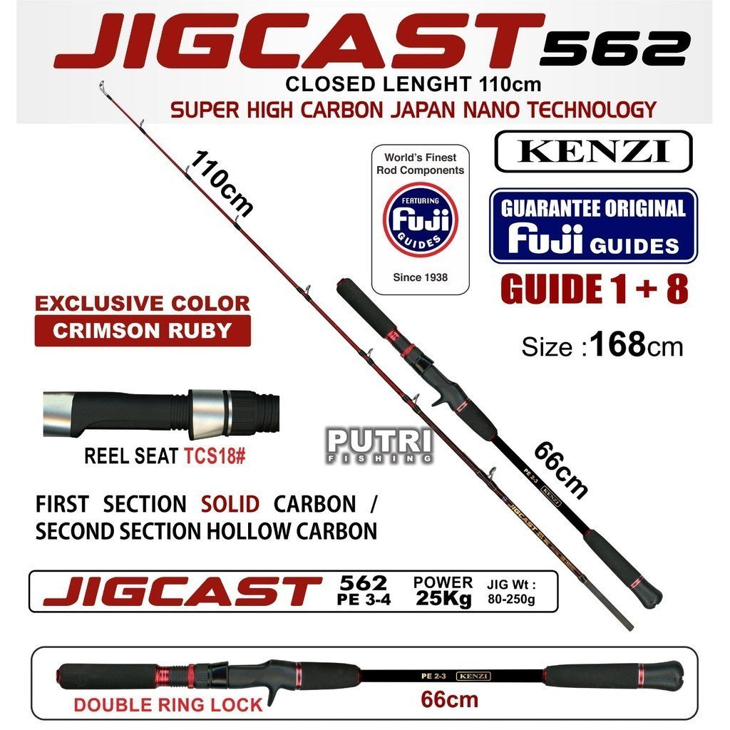 KENZI JIGCAST 562 Joran Jigging Baitcasting Fuji Guides Power Up To 35Kg Double Ring Lock Reel Seat TCS18 BC ROD
