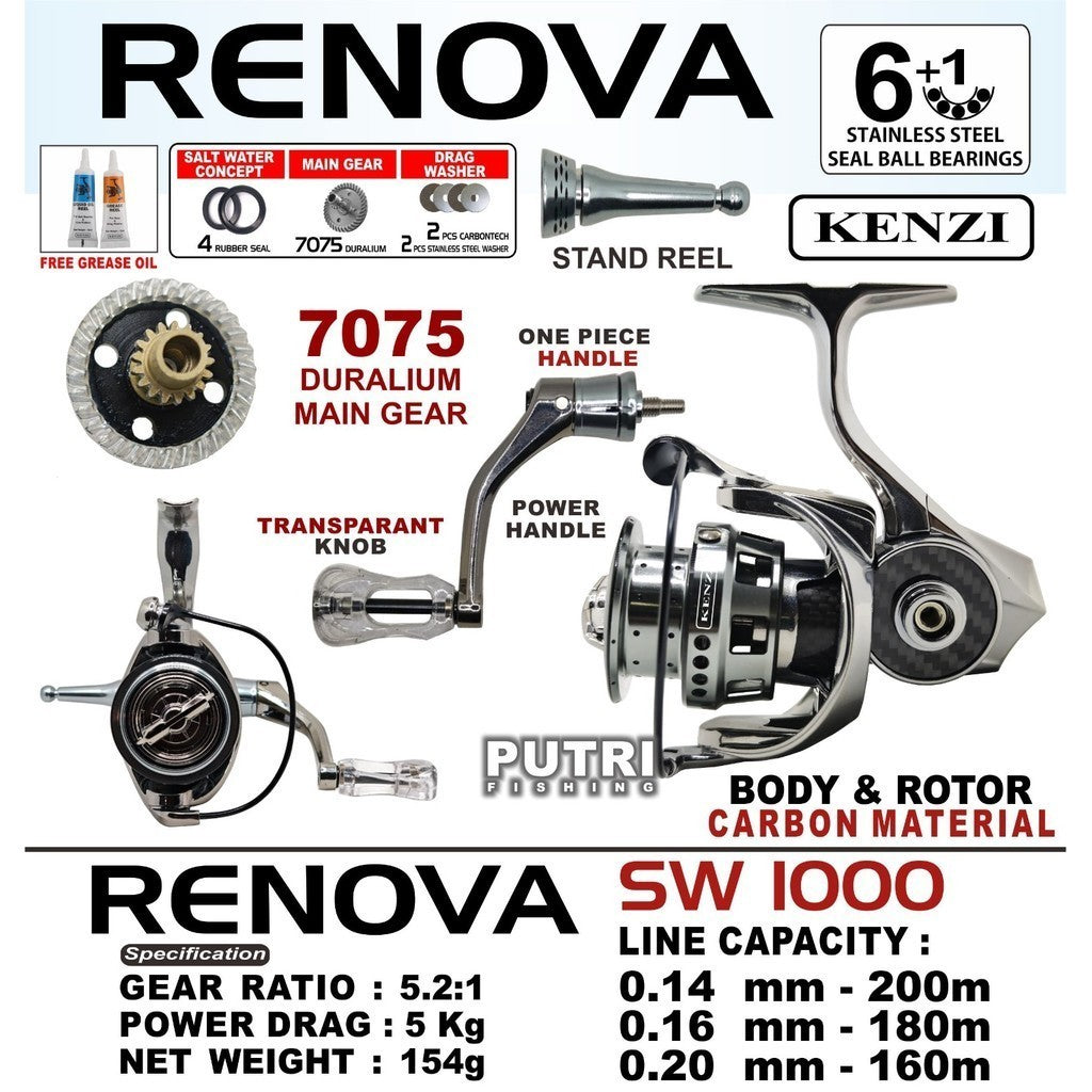 KENZI RENOVA SW 1000 REEL DURALIUM 7075 FULL CARBON Gear CNC Spool UL Spinning