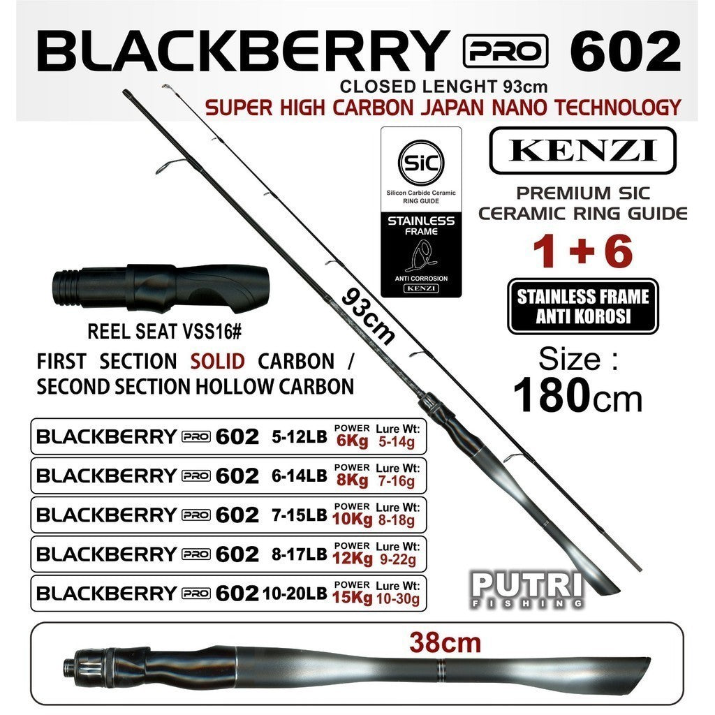 JORAN KENZI BLACKBERRY PRO 602 SiC Guide Stainless Frame Anti Korosi Carbon Nano Solid 1.8m 5-12lbs 6-14lbs 7-15lbs 8-17lbs dan 10-20lbs Spinning
