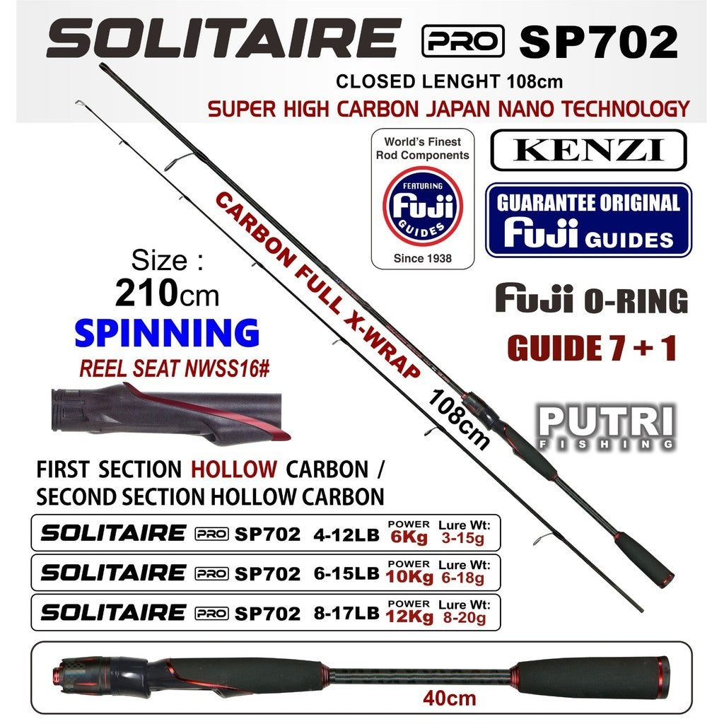 JORAN KENZI SOLITAIRE PRO 702 210cm Carbon Nano Fuji O-Ring Guide 4-12lbs 6-15lbs 8-17lbs Spinning Casting Rod