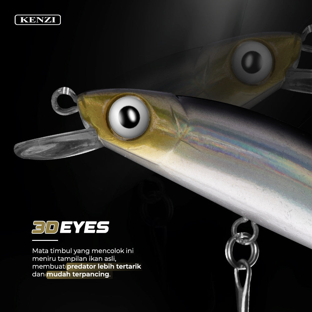 Umpan LURE KENZI CLOVER 80mm 9.3gr - MINNOW FLOATING Umpan Pancing Gabus Nila Hampala Lures with Treble Hook Tajam Kuat