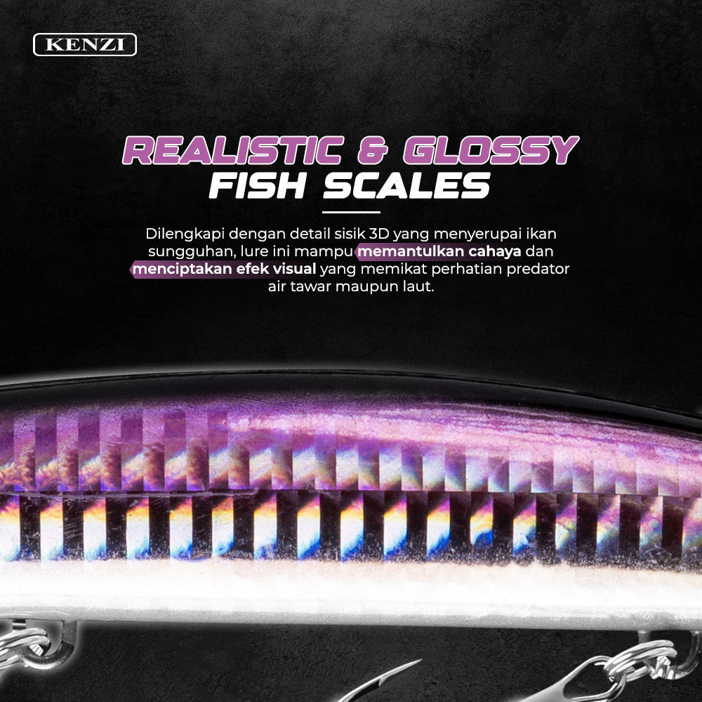 Umpan LURE KENZI TULIP 110mm 14.3gr - Top Water Lures Panjang Realistik Umpan Pancing Air Dangkal with Treble Hook 1213