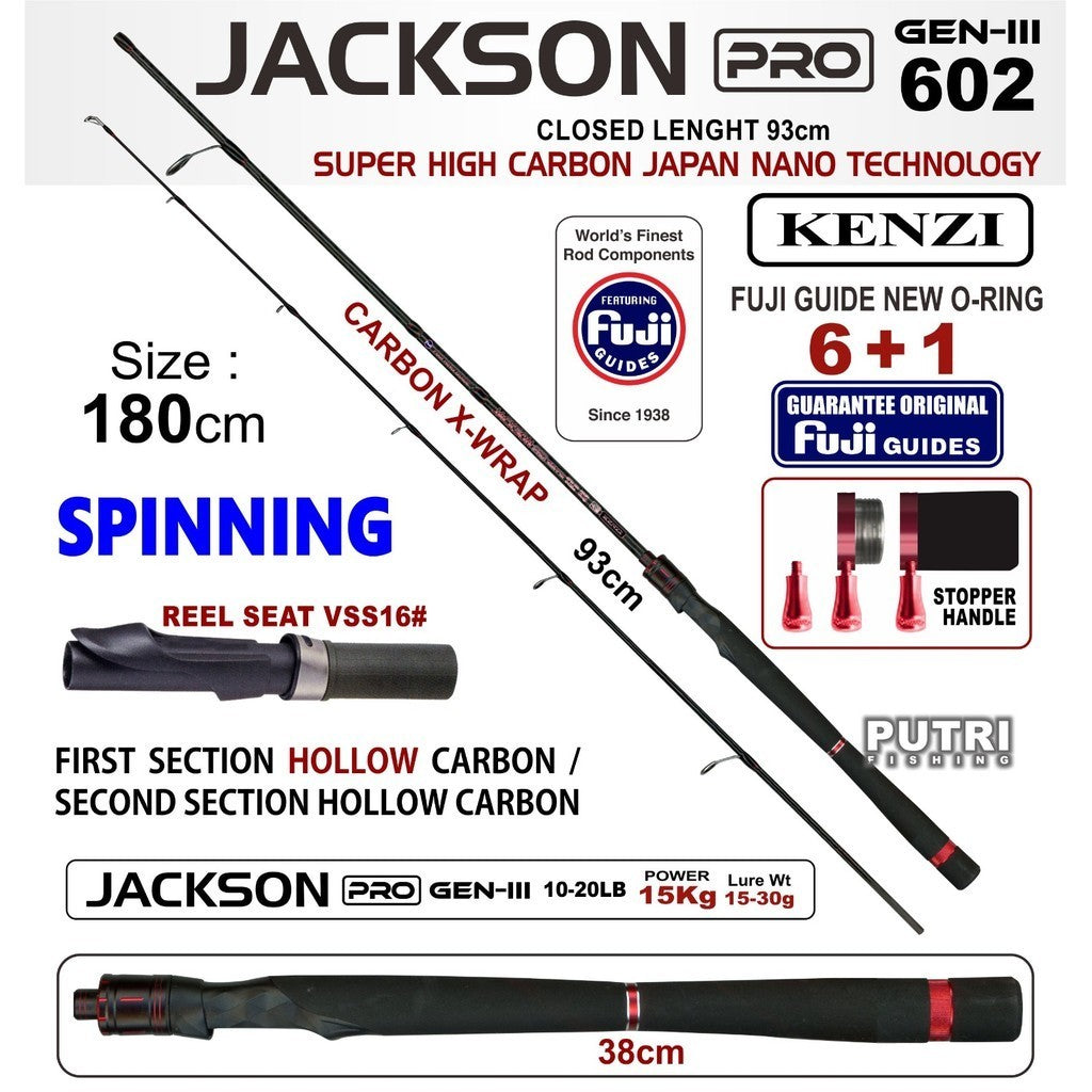 JORAN KENZI JACKSON PRO 602 Generasi 3 Carbon X-Wrap Fuji Guides 5-12lbs 6-14lbs 7-15lbs 8-17lbs 10-20lbs Spinning Casting